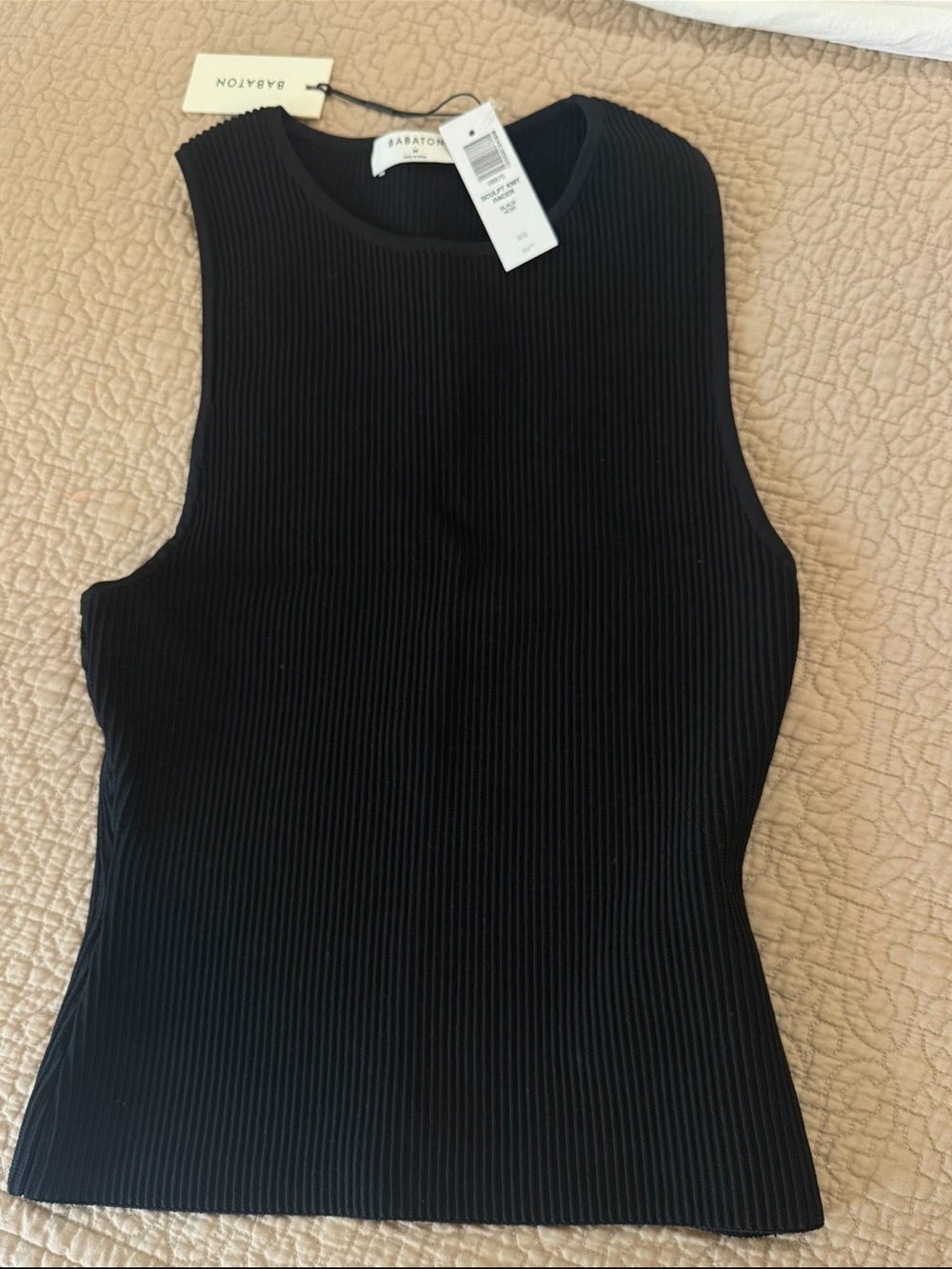 Babaton Black Ribbed Tank Top — Slim Sleeveless Knit